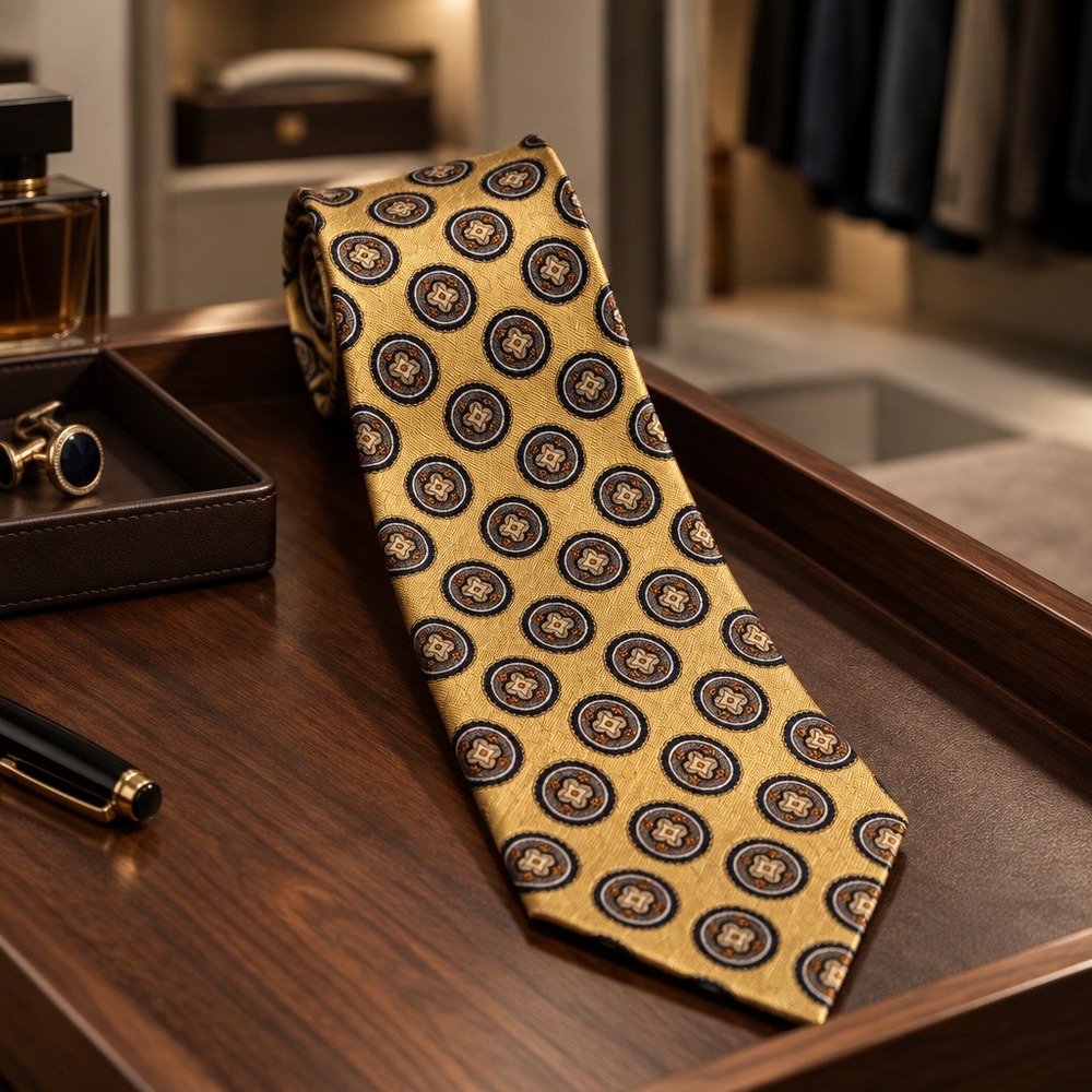 Jos. A. Bank Executive Collection Gold Medallion Silk Tie Geometric Mens 58x4